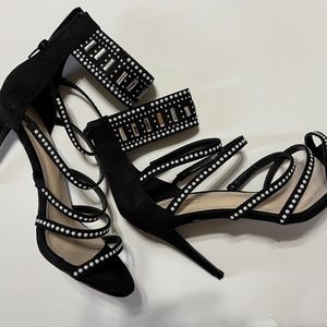 Yoki Elise Prima Donna Jewelled Beaded Black Suede Heels